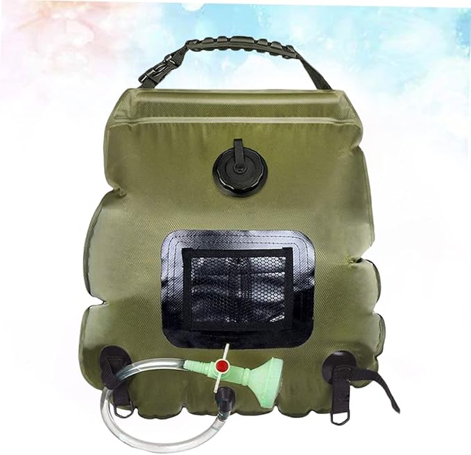 Solar Shower Bag Portable Outdoor Water Storage Shower Nozzle for Camping Hiking Beach Travel Olive Green Convenient Water Temperature Display Easy to