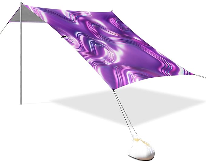 Beach Canopy with Windproof Ropes &amp Sandbags Beach Tent Sun Shade Sun Shelter for Camping Trips Fishing Backyard Fun or Picnics Purple Texture