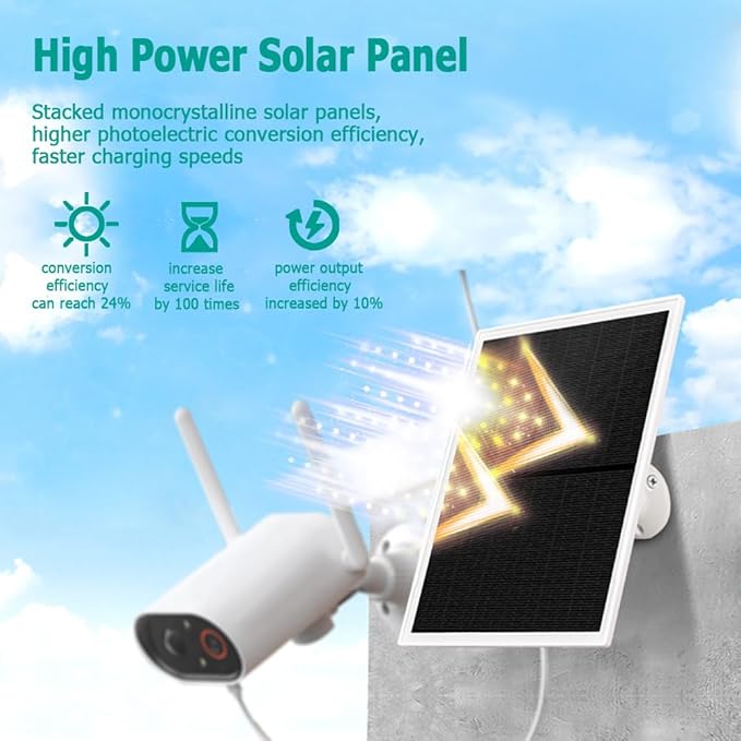 Solar Panel Charger for Outdoor Security Cameras -10W DC 5V Compatible with Micro USB &amp Type-C Rechargeable Battery Cameras9.8Ft Charging CableIP66 Waterproof (White)
