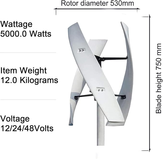 6000W Wind Turbine Kit - Low Speed 3 Blades Wind Generator with Controller for Renewable Energy Vertical Wind Power System