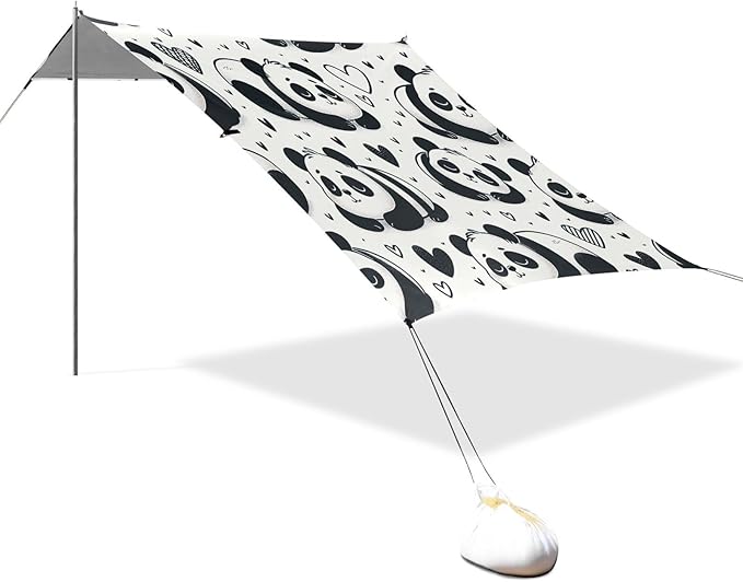 ALAZA Sleeping Panda Heart Beach Tent Sun Shelter UPF50+ Protection Beach Shade Canopy w/ 4 Sandbags for Outdoor Camping Fishing Backyard Fun Picnic 10x9 ft