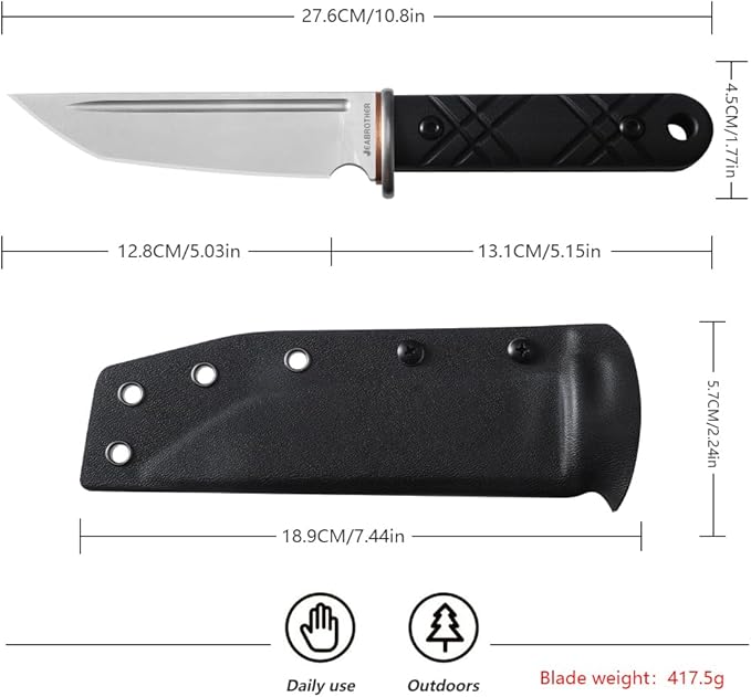 Fixed-Blade Knife with 14C28N Steel 5.03-Inch Blade &amp Kydex Sheath – The Ideal Choice for Outdoor Knives &amp Tools in Camping Fishing &amp Hiking Gear. (Black Blade)