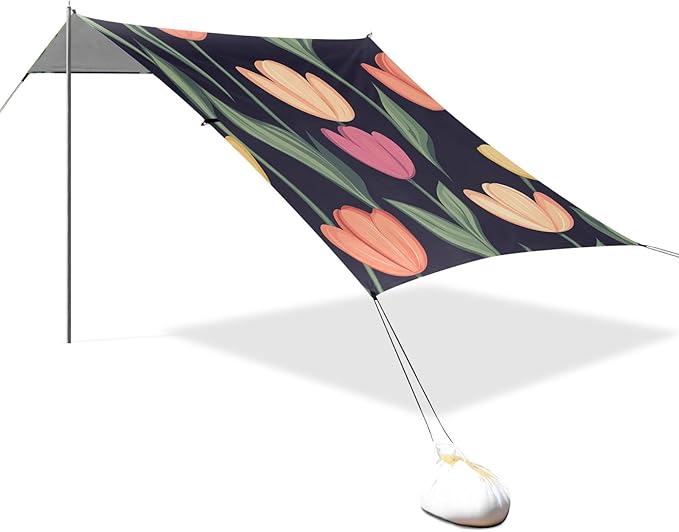 ALAZA Colorful Tulip Flower Beach Tent Sun Shelter Portable Canopy Sunshade for Outdoor Camping Picnics Backyard Fun 10x9 ft