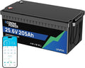 24V 200Ah(205Ah) LiFePO4 Lithium Battery built-in 200A BMS Bluetooth Monitoring 5000 Deep Cycles 5248Wh Lithium Battery for Solar RV Marine Trolling Motor Off-Grid