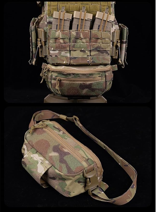 Dual Purpose Airsoft Drop Pouch Tactical Plate Hanger Fanny Bag Abdominal Dangler Hunting Vest(BK)