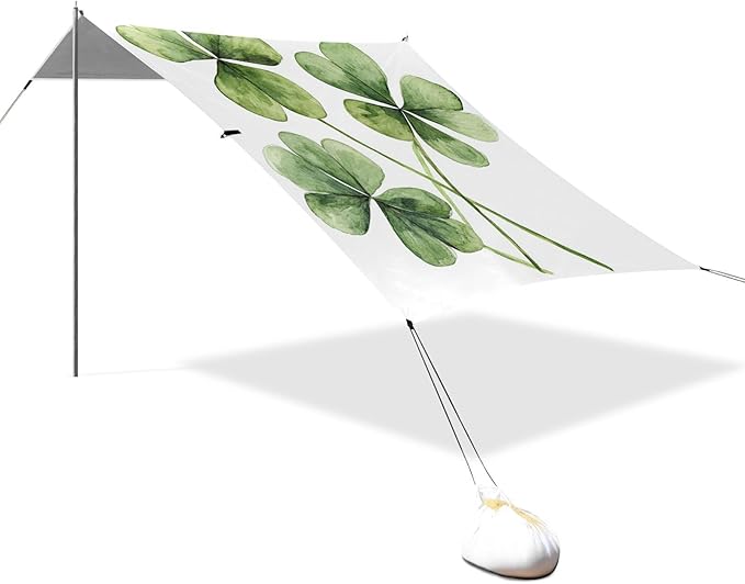 ALAZA Saint Patricks Day Four Green Clover Leaves Beach Tent Sun Shelter Portable Canopy Sunshade for Outdoor Camping Picnics Backyard Fun 10x9 ft