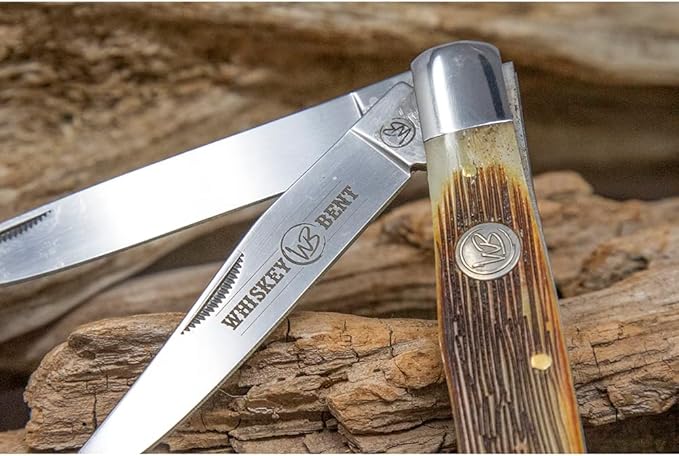 WHISKEY BENT HAT CO. Traditional Trapper Folding Pocket Knife 4.125 Closed Length 440C Stainless Steel Blades (Sawmill)