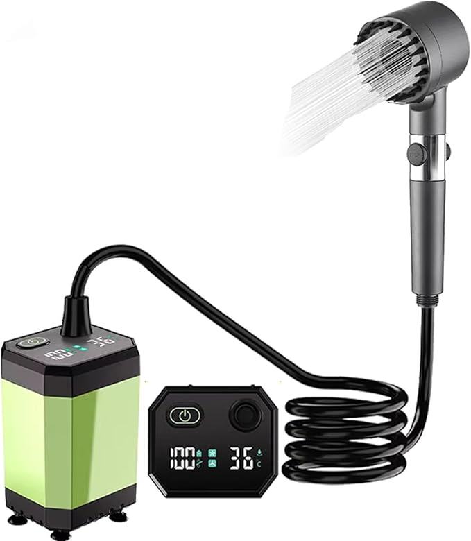 Portable Shower for Camping 6000/12000mAh Rechargeable Camping Shower with Intelligent Digital Display Camping Shower Pump with Power Display for Hiking Travel Car Pet Green6000mAh