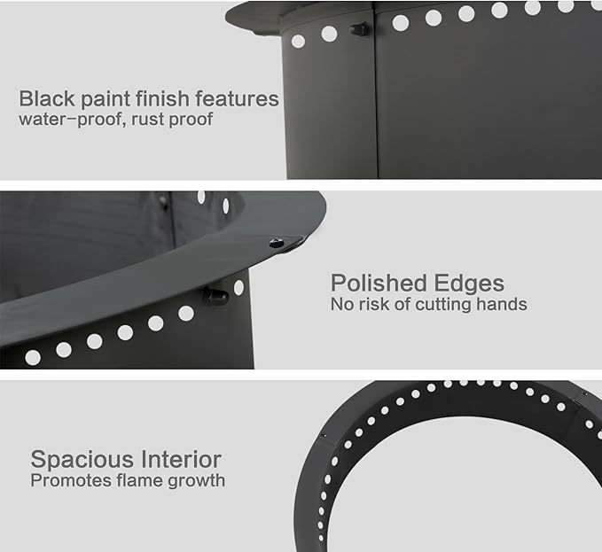 SoulMate Outdoor 45-Inch Outer/39-Inch Inner Fire Pit Ring SmokelessDuty Solid Metal Steel Round Firepit Rim Insert for DIY Fire Pits Outdoor Above or In-Ground Camping Garden Patio Backyard.