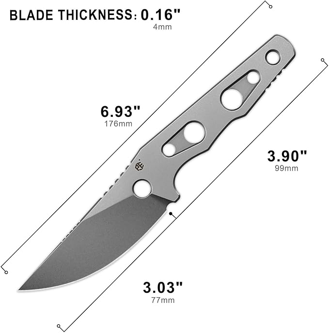 Petrified fish PFE18 Bison L 3.03 Fixed Blade Knife N690 Steel Skeleton Personalized Knife Stonewashed Blade for EDC (White Stonewashed)