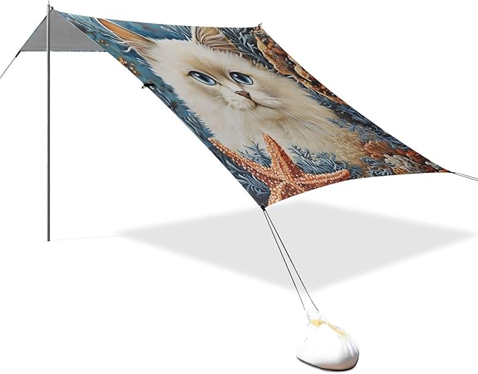 ALAZA White Cat Coral Beach Tent Sun Shelter Portable Canopy Sunshade for Outdoor Camping Picnics Backyard Fun 10x9 ft