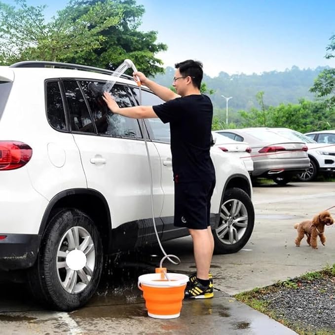 Water Pumps Parts &amp Accessories For Outdoor Sport Travel Caravan Van Car Camping Shower Dropship Portable Electric Shower Rechargeable Bathing Pump(Orange)