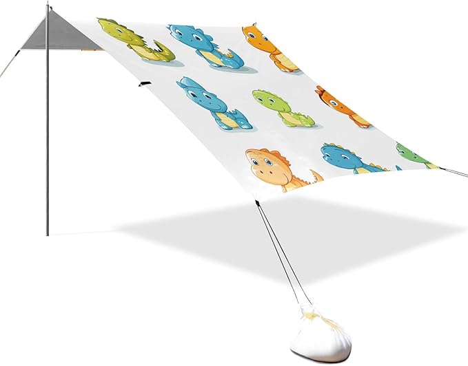 ALAZA Cute Funny Dinosaurs Beach Tent Sun Shelter Portable Canopy Sunshade for Outdoor Camping Picnics Backyard Fun 10x9 ft