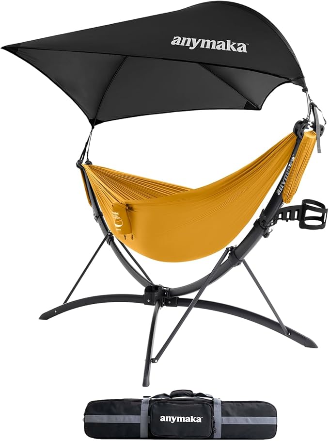 anymaka Set Up in 3 Seconds Adjustable Portable Aluminum Alloy Hammock Stand for Outside with Chair Mode &amp Lounge Mode up to 105''