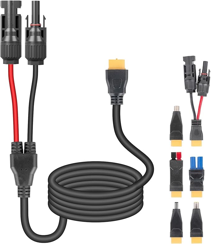 6-in-1 Solar Panel Connector Cable Kit 14AWG Heavy-Duty Weatherproof Extension Multi Output DC5521/7909/8020/XT60 for Portable Power Station RV Camping Generator(10FT)