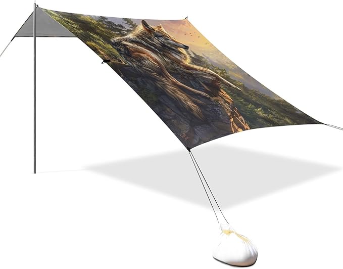 ALAZA Wild Wolf Cliff Forest Beach Tent Sun Shelter UPF50+ Protection Beach Shade Canopy w/ 4 Sandbags for Outdoor Camping Fishing Backyard Fun Picnic 10x9 ft