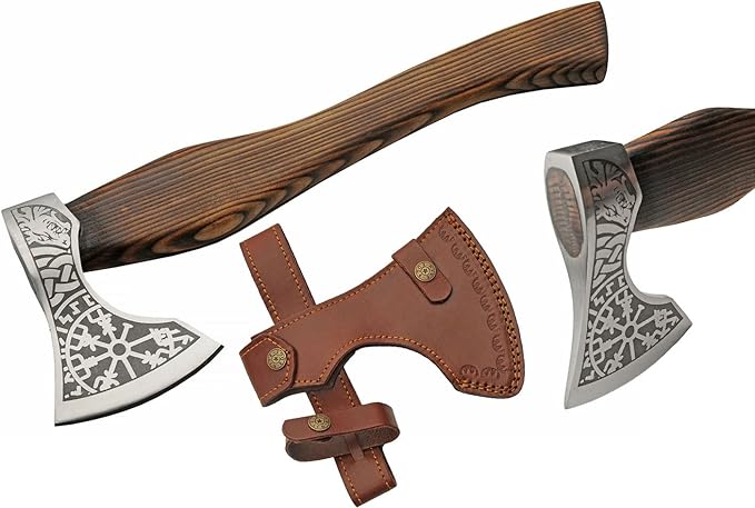 SZCO 18 Burnt Ash Wood Handle Nordic Fenrir Viking Axe with Leather Sheath Brown (882458)