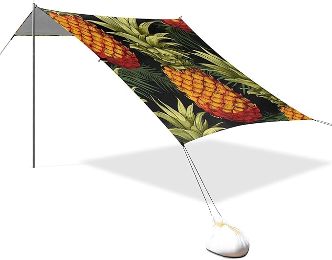 ALAZA Pineapples on Dark Beach Tent Sun Shelter Portable Canopy Sunshade for Outdoor Camping Picnics Backyard Fun 10x9 ft
