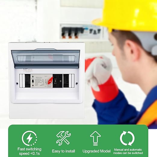 100A Automatic Transfer Switch for Home Generator - AC 220V 2 Pole ATS with CB Dual Power Changeover Transfer Switch with Metal Inlet Box for Indoor (100A-2P)