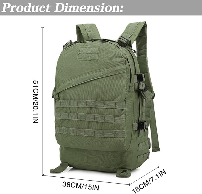 LIMHOO Camo Backpack 40L Military Tactical Backpack Hiking Trekking Rucksack with USA Flag Patch (Army Green)