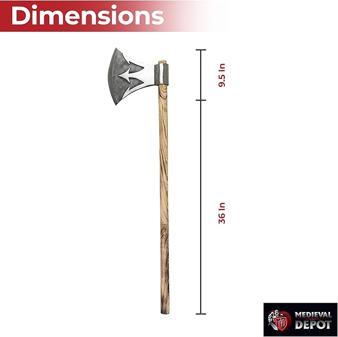 MedievalDepot Briny Deep Trident Forged Two-Handed Combat Axe - Overall 42 - Carbon Steel Blade - Rosewood Handle