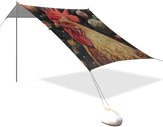 ALAZA Rooster Space Beach Tent Sun Shelter Portable Canopy Sunshade for Outdoor Camping Picnics Backyard Fun 10x9 ft