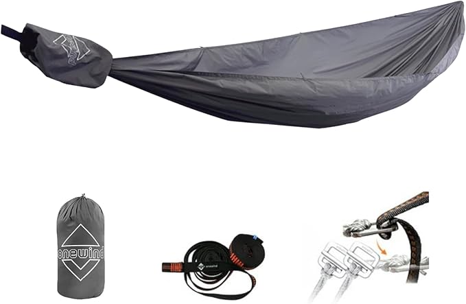 Onewind 11ft Ultralight Camping Hammock Portable Hammock 40D 1.7oz Nylon Ripstop with 2 * 12Ft Tree Straps for Camping Hiking Backpacking 11' x 55 Rock Gray