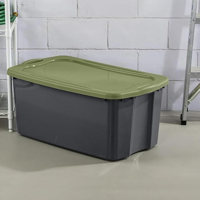 (2 Pack) 30 Gallon Plastic Storage Bin – Full-Grip Handles Easy-Carry Stackable Heavy Duty Organizer for Home Garage Closet &amp Dorm (Gray &amp Green)