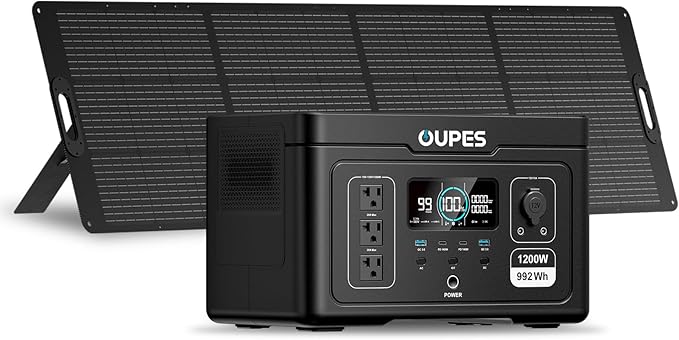 OUPES Exodus 1200 Solar Generator with 240W Panels Included – 992Wh 1200W LiFePO4 Battery Power Station with Dual PD 140W Type-C Smart App Control UPS Ideal for Camping RV Home Emergency