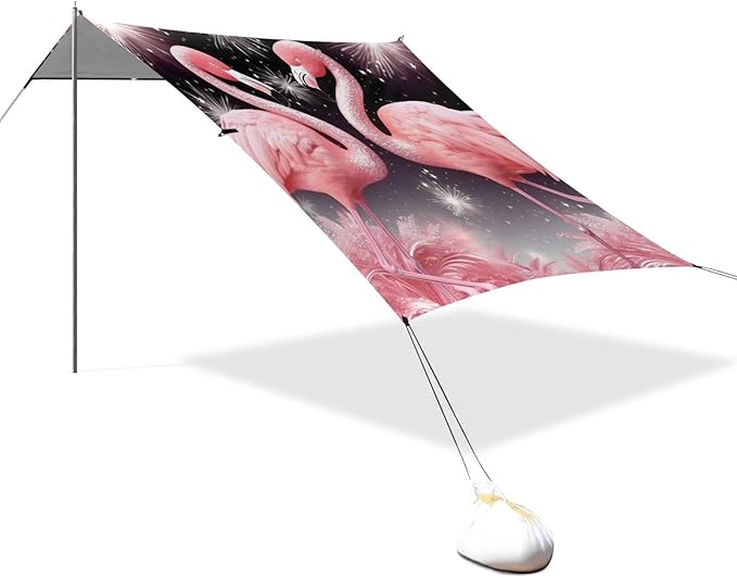ALAZA Exotic Flamingo Sparkle Beach Tent Sun Shelter Portable Canopy Sunshade for Outdoor Camping Picnics Backyard Fun 10x9 ft