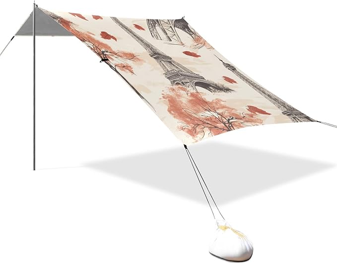 ALAZA Vintage Eiffel Tower Paris Maple Leave Beach Tent Sun Shelter Portable Canopy Sunshade for Outdoor Camping Picnics Backyard Fun 10x9 ft