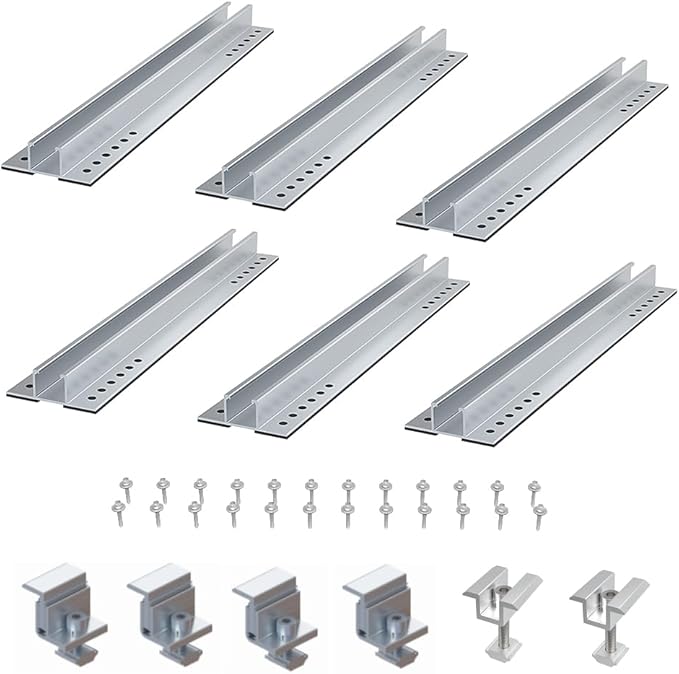 Solar Panel Mounting Brackets Rails Kit Aluminium Solar Panel Brackets for Metal Roof Tin Roof Flat Roof Sheet Roof RV Silver (1-2 Solar Panels )