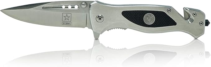 Army Folding Elite Tactical Knife | Great Gift for the Veteran in your Life | Disabled Vet Owned Business | Army Knife Silver