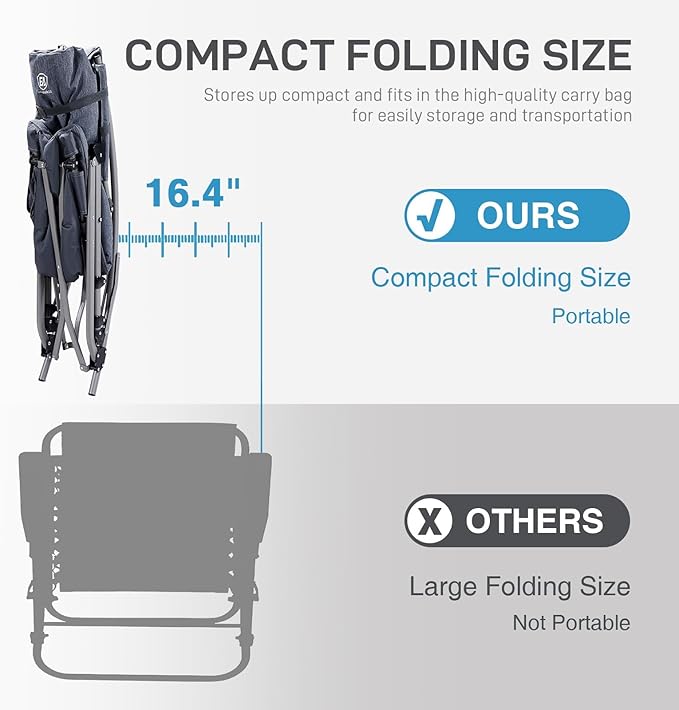 EVER ADVANCED Oversized Folding Rocking Camping Chair Padded Portable Rocker Chair for Patio Lawn and Outdoors Heavy Duty Hard Armchair for Adults Supports 400lbs Grey