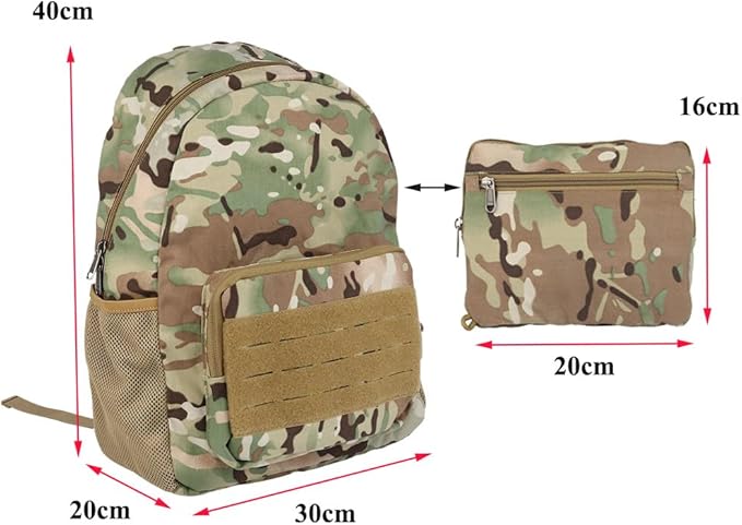 ACEXIER Tactical Expanding Backpack Foldable Pack E.DC Lightweight Molle 500D Nylon Hunting Bag Outdoor Hiking Travel Airsoft Accessories (Black)
