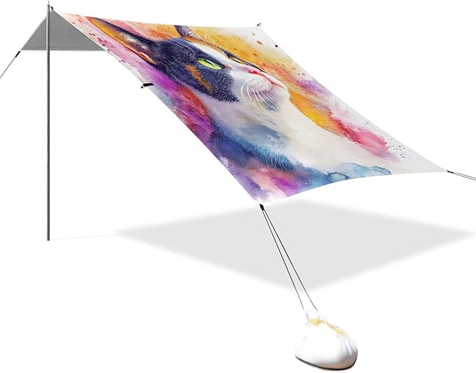 ALAZA Watercolor Cute Cat Beach Tent Sun Shelter Portable Canopy Sunshade for Outdoor Camping Picnics Backyard Fun 10x9 ft