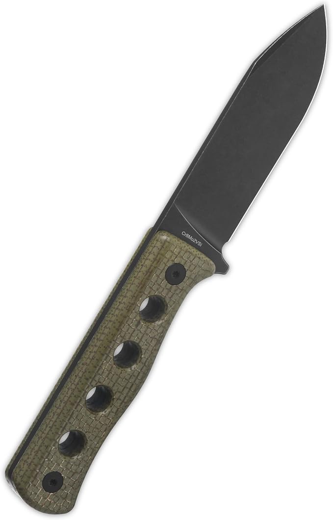 QSP Canary Fixed Blade Knife 4.25 DC53 Black Stonewash Blade Hunting Knives with Kydex Sheath Green Texture Micarta Handle EDC Knife for Camping Outdoor Hiking Survival