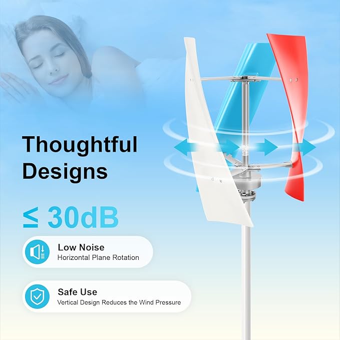 400W Wind Turbine Generator Kit 12V Vertical Helix Wind Power System with Controller 3 Blades for Marine RV Home Outdoor Energy Garden Hybrid Solar Wind System Portable for DIY Users