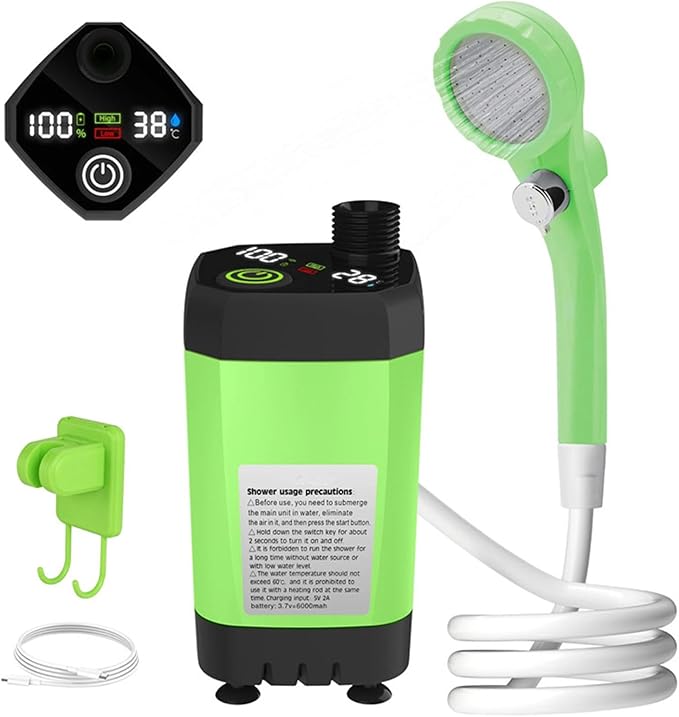 Portable Camping Shower Pump for Traveling: Water Pump with 6000mA Rechargeable Battery &amp Bucket for Family Camping Trip