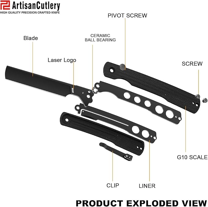 ARTISANCUTLERY Orthodox V2 Pocket Knife 3.54 AR-RPM9 Steel Blade G10 Handle Folding Knife for Camping Hiking 1883P Black(New Version)