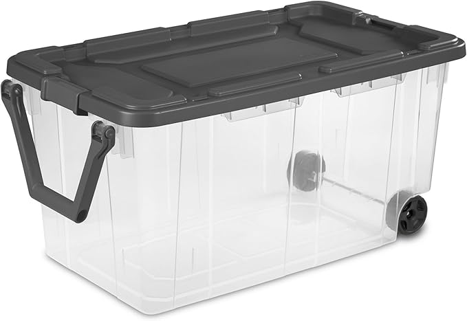 Extra Large Storage Bin 40 Gallon Wheeled Plastic Storage Container with Handle Green Pack of 2 (Clear/Gray)