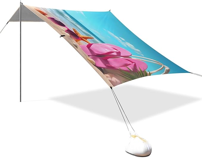 ALAZA Summer Beach Beach Tent Sun Shelter UPF50+ Protection Beach Shade Canopy w/ 4 Sandbags for Outdoor Camping Fishing Backyard Fun Picnic 10x9 ft