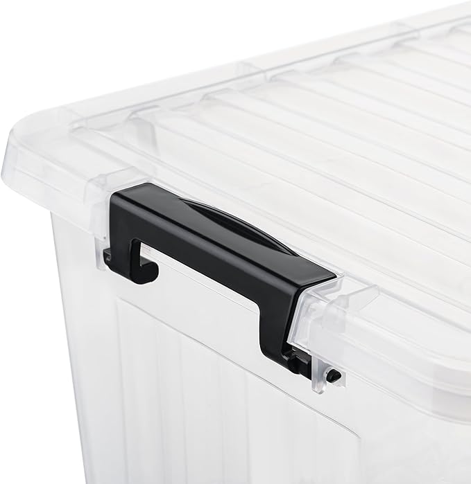 Cetomo Lidded Storage Bin Stackable Storage Box Organizing Container with Lid and Snap Lock Durable Plastic Clear 18 Quart Pack of 6