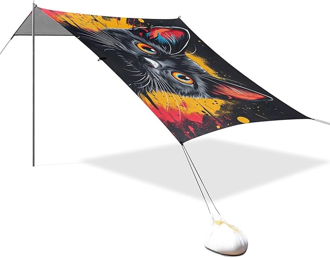 ALAZA Black Cat Art Beach Tent Sun Shelter UPF50+ Protection Beach Shade Canopy w/ 4 Sandbags for Outdoor Camping Fishing Backyard Fun Picnic 10x9 ft