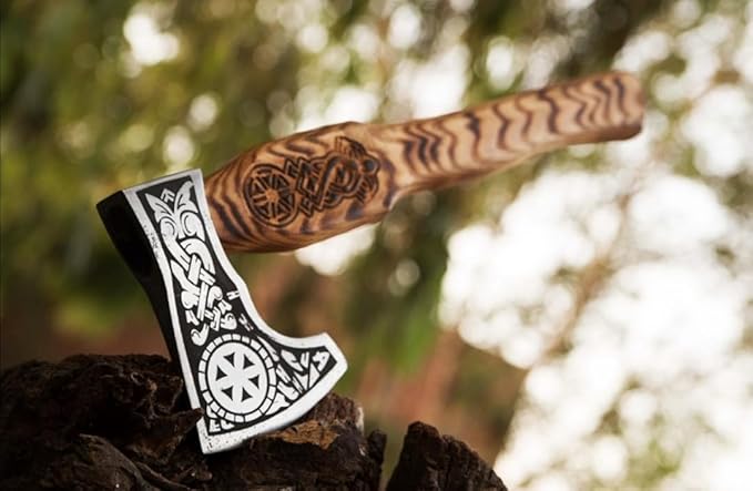 17 Inch Long Viking Axe Custom Hand Forged Carbon Steel Sharp Axe Forged Axe Hatchet with Leather Sheath Best for Hunting Camping Wood Cutting Gift for Him