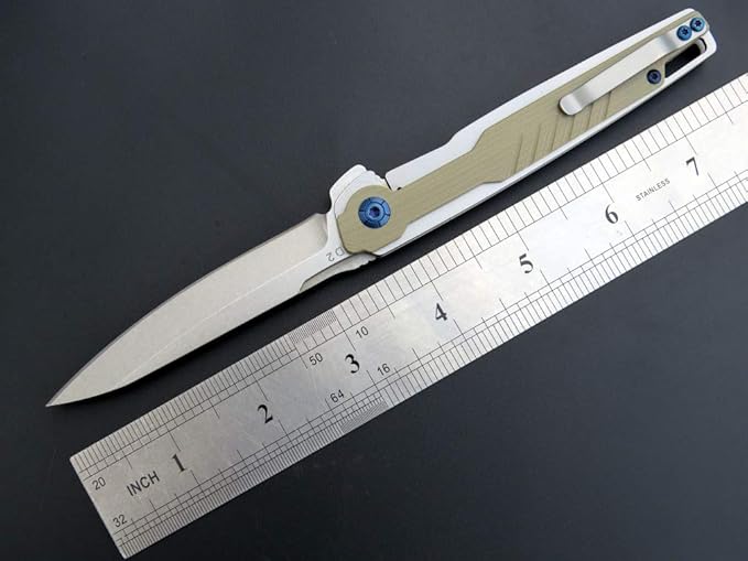 Eafengrow EF942 EDC Folding Knife D2 Steel Blade Titanium Plating &amp G10 HandlePocket Clip with Frame Lock EDC Pocket Knife for Camping Hiking Survival Outdoor(Desert)