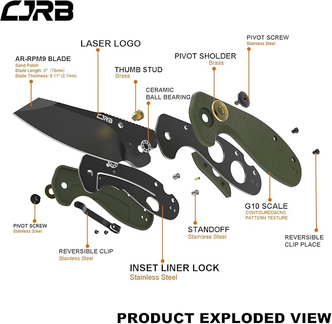 CJRB Folding Pocket Knife Maileah Tactical Knife with AR-RPM9 Powder Steel Balde and G10 Small Tactical Pocket Knife EDC for outdoor survival hunting camping J1918 (Black Blade/Army Green)