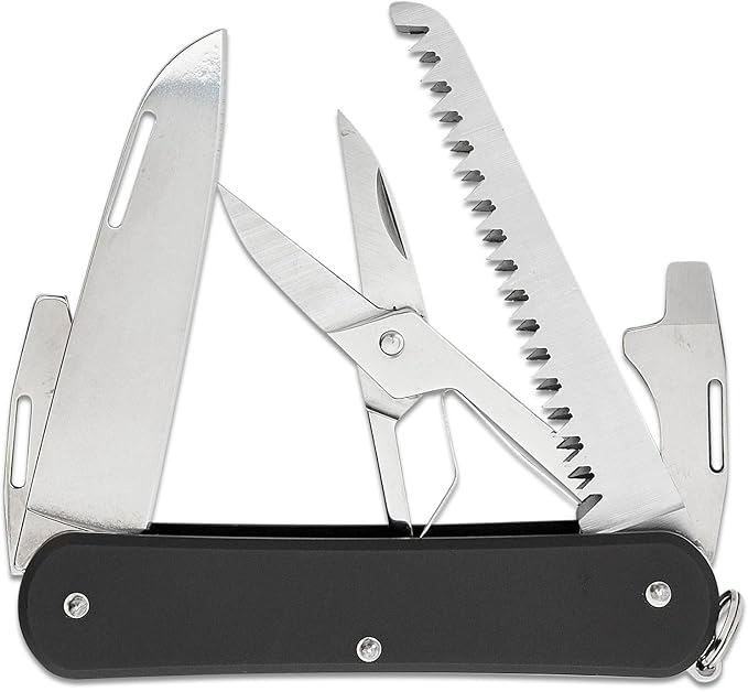 Fox Knives Vulpis FX-VP130-SF5 Slipjoint EDC Pocket Knife 5-in-1 Multitool - 2.17in Blade Hacksaw Bottle Opener Can Opener Scissors Flat Head Screwdriver - Every Day Carry (Black)