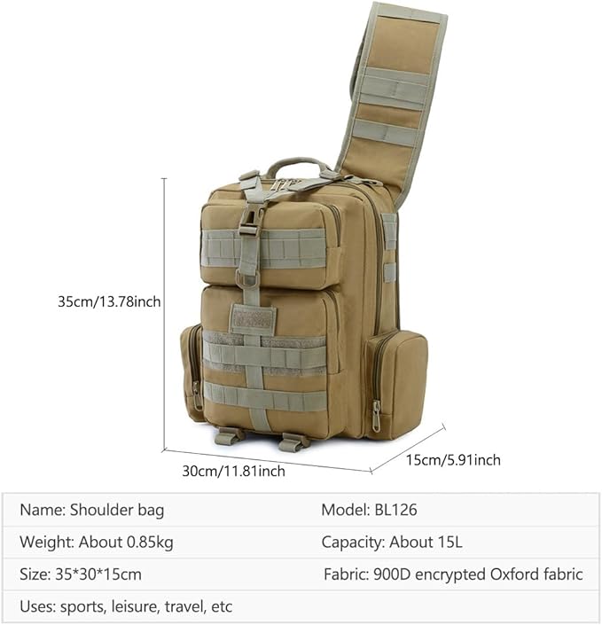 Tactical Shoulder Sling Bag Small Outdoor Crossbody Chest Pack for Men Traveling Trekking Camping Daypack (Mud)