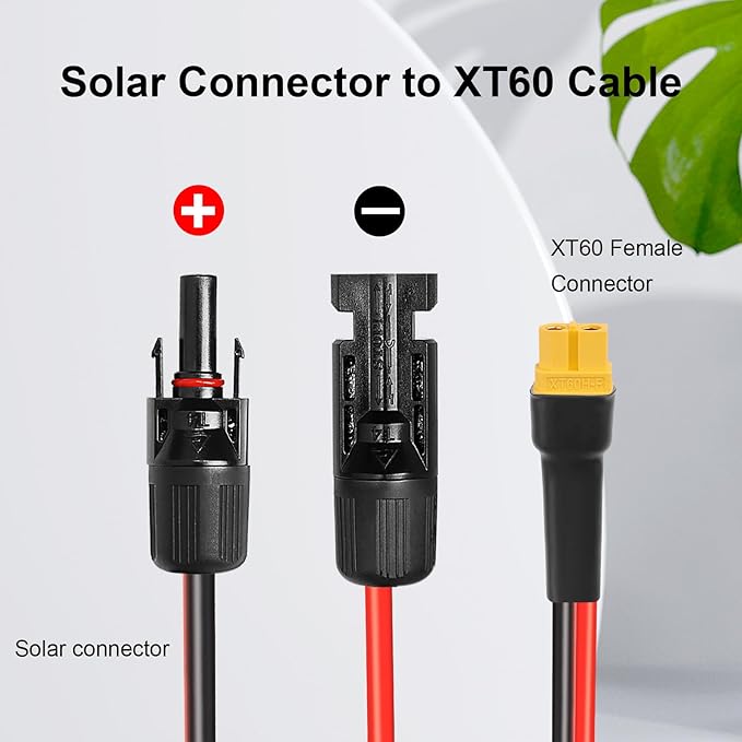 XRDS -RF Solar Connector to XT60 Cable 25FT 10AWG Solar to XT60 Female Extension Cable 600V Rated Power Cable for Solar Panels Batteries Power Stations – Heavy-Duty High Current Transfer
